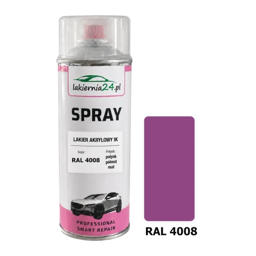 Lakier akrylowy 1K spray 400 ml RAL 4008 – puszka i próbnik koloru