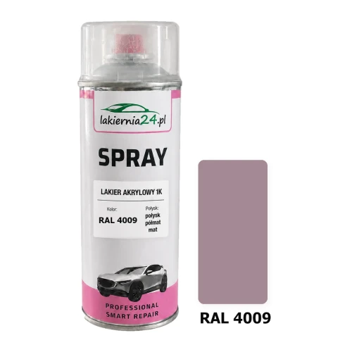 Lakier akrylowy 1K spray 400 ml RAL 4009 – puszka i próbnik koloru