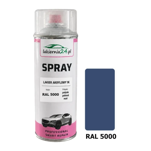Lakier akrylowy 1K spray 400 ml RAL 5000 – puszka i próbnik koloru