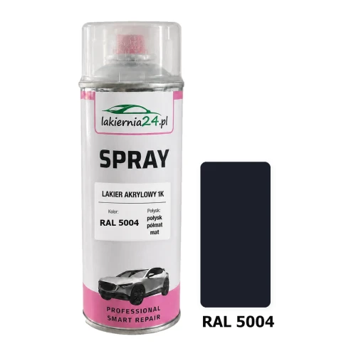 Lakier akrylowy 1K spray 400 ml RAL 5004 – puszka i próbnik koloru
