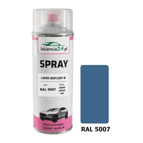 Lakier akrylowy 1K spray 400 ml RAL 5007 – puszka i próbnik koloru