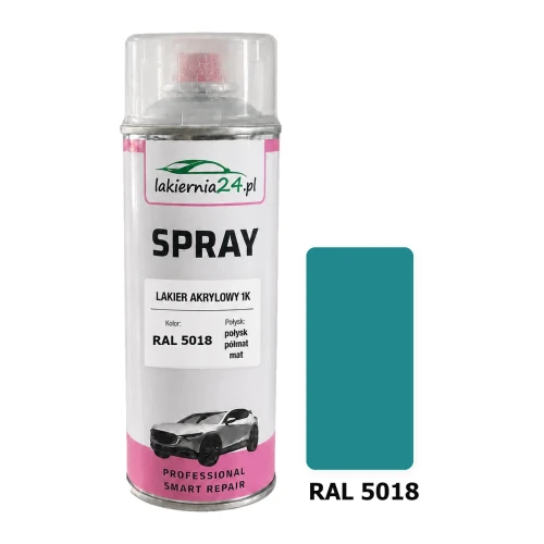 Lakier akrylowy 1K spray 400 ml RAL 5018 – puszka i próbnik koloru