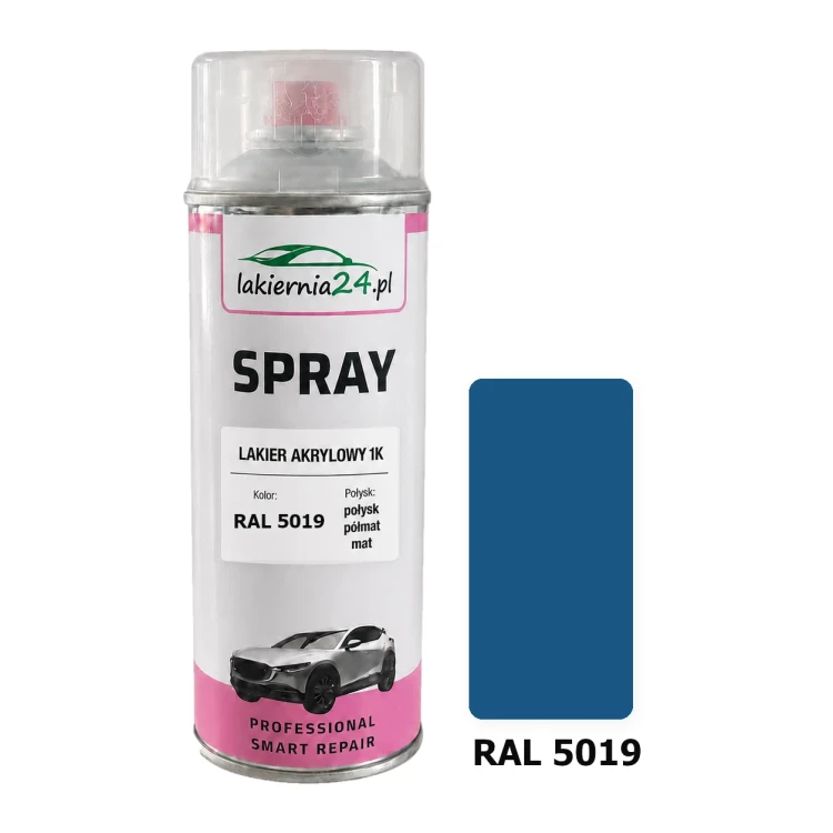 Lakier akrylowy 1K spray 400 ml RAL 5019 – puszka i próbnik koloru