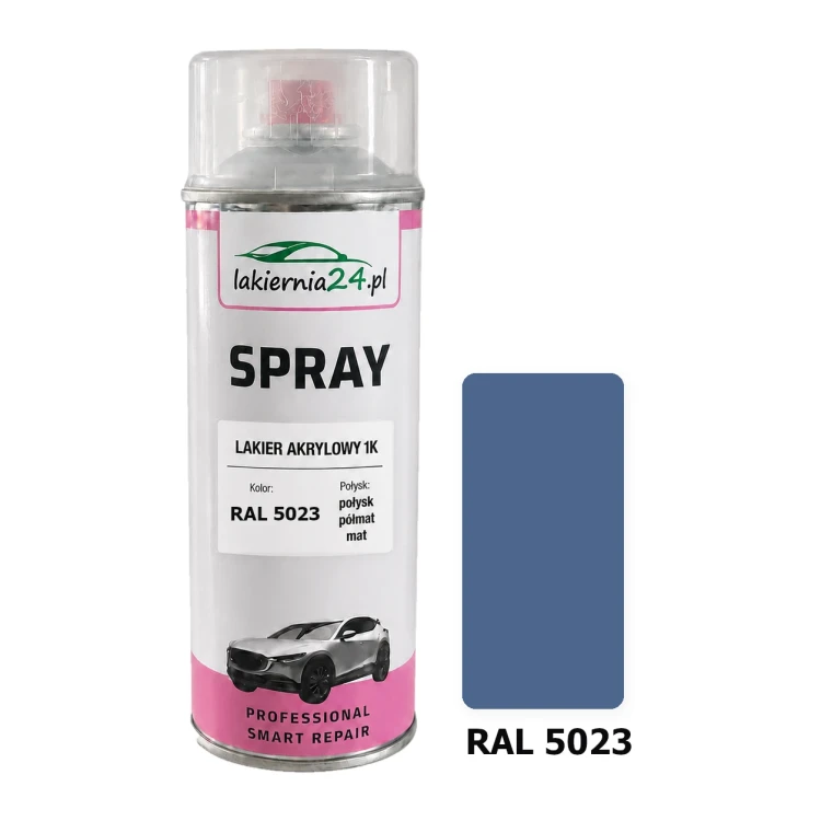 Lakier akrylowy 1K spray 400 ml RAL 5023 – puszka i próbnik koloru