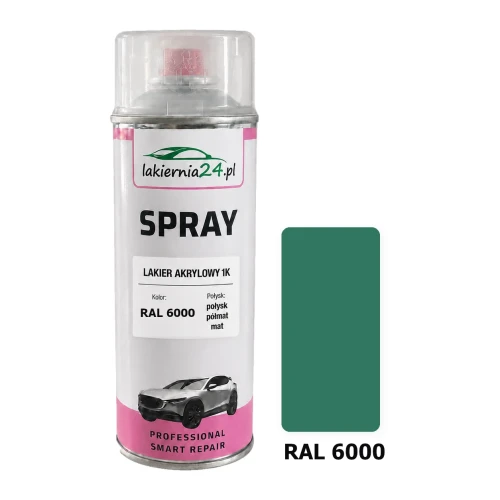 Lakier akrylowy 1K spray 400 ml RAL 6000 – puszka i próbnik koloru