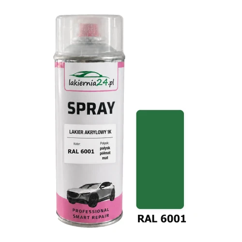 Lakier akrylowy 1K spray 400 ml RAL 6001 – puszka i próbnik koloru