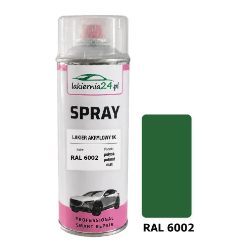 Lakier akrylowy 1K spray 400 ml RAL 6002 – puszka i próbnik koloru