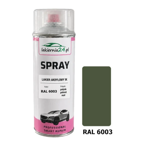 Lakier akrylowy 1K spray 400 ml RAL 6003 – puszka i próbnik koloru