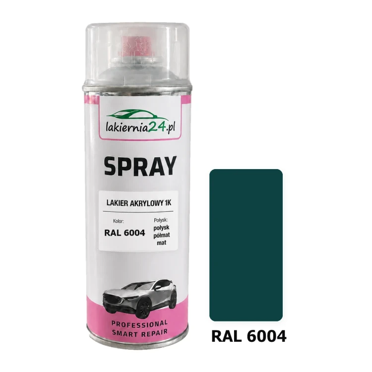 Lakier akrylowy 1K spray 400 ml RAL 6004 – puszka i próbnik koloru