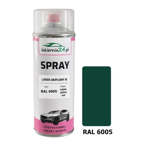 Lakier akrylowy 1K spray 400 ml RAL 6005 – puszka i próbnik koloru