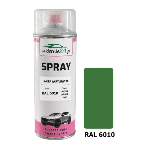 Lakier akrylowy 1K spray 400 ml RAL 6010 – puszka i próbnik koloru