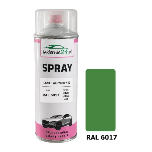 Lakier akrylowy 1K spray 400 ml RAL 6017 – puszka i próbnik koloru