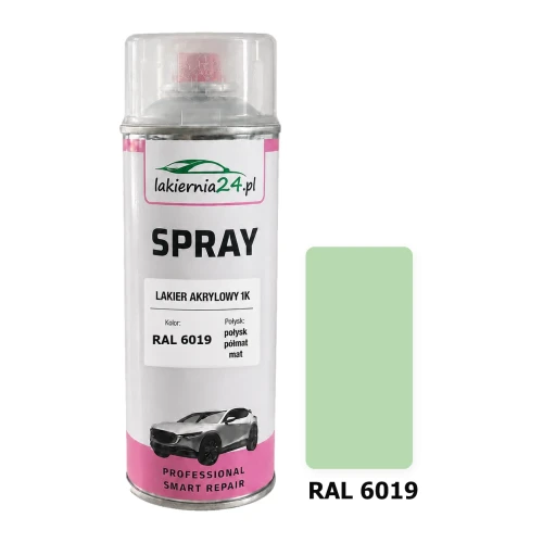 Lakier akrylowy 1K spray 400 ml RAL 6019 – puszka i próbnik koloru