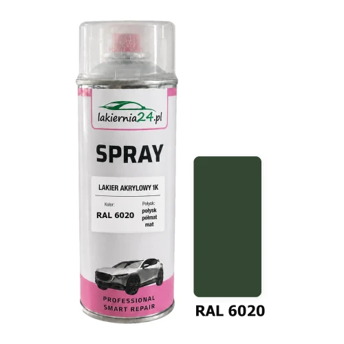 Lakier akrylowy 1K spray 400 ml RAL 6020 – puszka i próbnik koloru