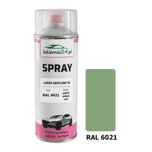 Lakier akrylowy 1K spray 400 ml RAL 6021 – puszka i próbnik koloru
