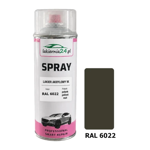Lakier akrylowy 1K spray 400 ml RAL 6022 – puszka i próbnik koloru