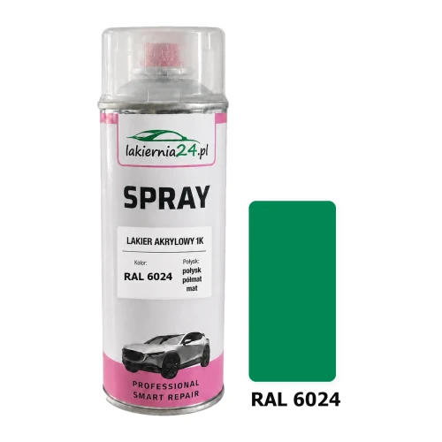 Lakier akrylowy 1K spray 400 ml RAL 6024 – puszka i próbnik koloru