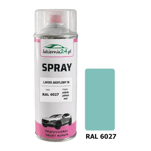Lakier akrylowy 1K spray 400 ml RAL 6027 – puszka i próbnik koloru