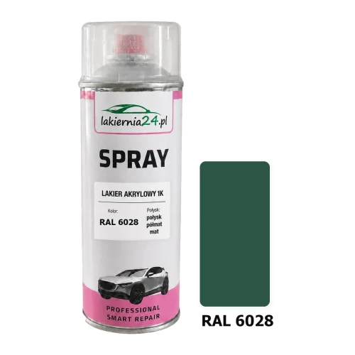 Lakier akrylowy 1K spray 400 ml RAL 6028 – puszka i próbnik koloru