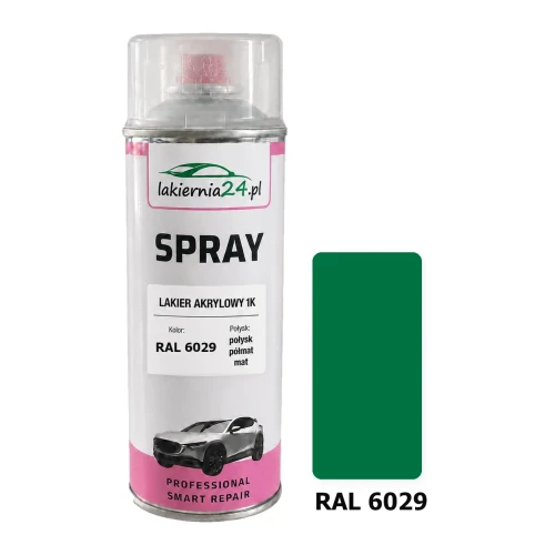 Lakier akrylowy 1K spray 400 ml RAL 6029 – puszka i próbnik koloru