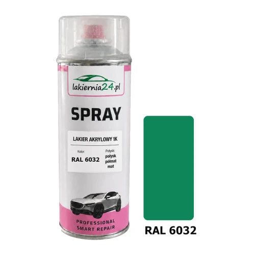 Lakier akrylowy 1K spray 400 ml RAL 6032 – puszka i próbnik koloru