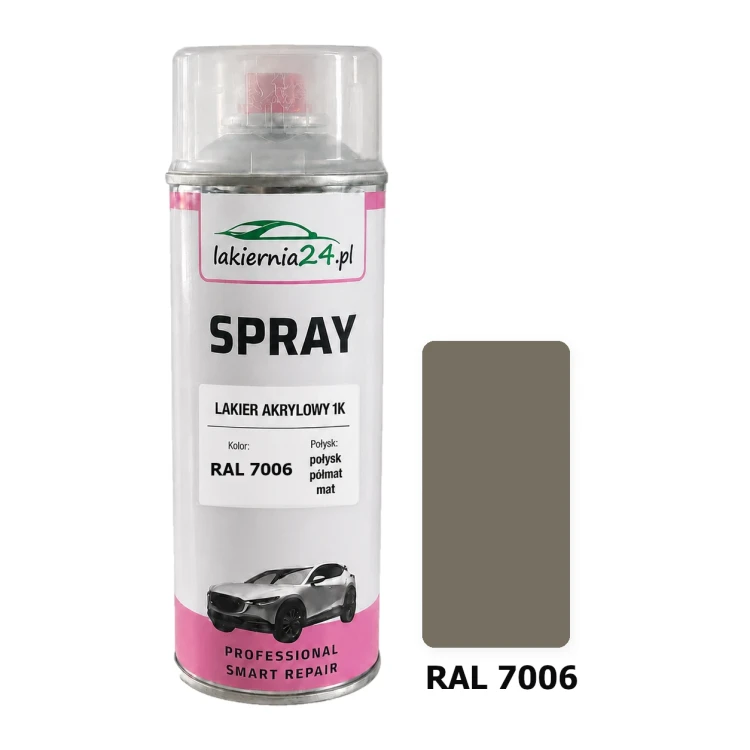 Lakier akrylowy 1K spray 400 ml RAL 7006 – puszka i próbnik koloru