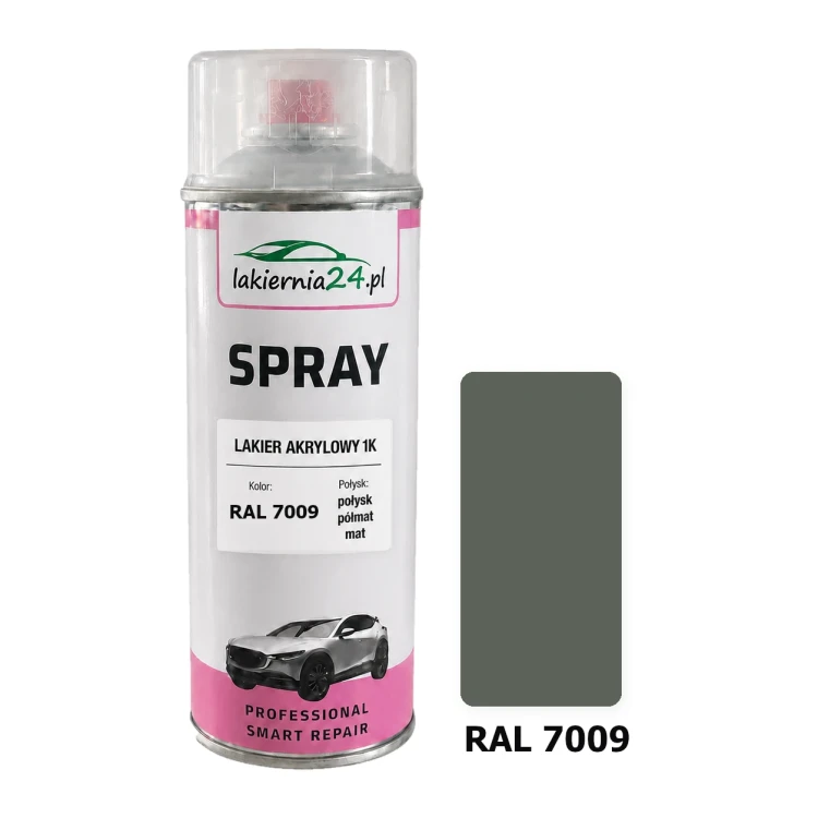Lakier akrylowy 1K spray 400 ml RAL 7009 – puszka i próbnik koloru