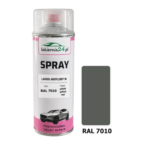 Lakier akrylowy 1K spray 400 ml RAL 7010 – puszka i próbnik koloru