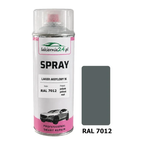 Lakier akrylowy 1K spray 400 ml RAL 7012 – puszka i próbnik koloru