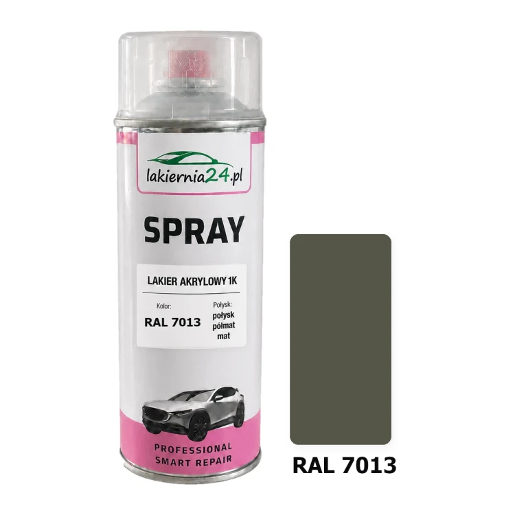 Lakier akrylowy 1K spray 400 ml RAL 7013 – puszka i próbnik koloru