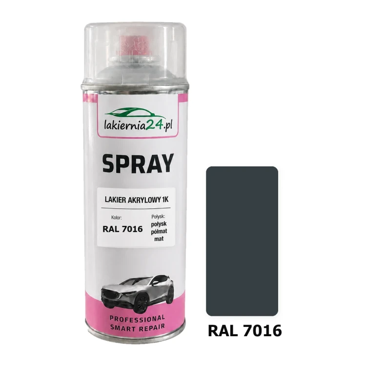 Lakier akrylowy 1K spray 400 ml RAL 7016 – puszka i próbnik koloru