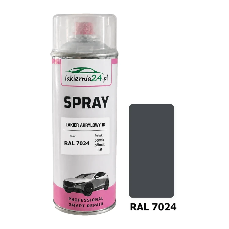 Lakier akrylowy 1K spray 400 ml RAL 7024 – puszka i próbnik koloru