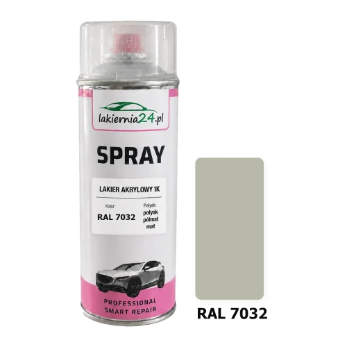 Lakier akrylowy 1K spray 400 ml RAL 7032 – puszka i próbnik koloru