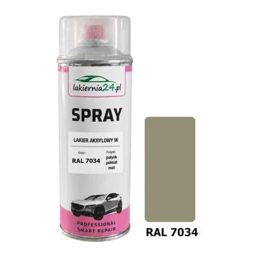 Lakier akrylowy 1K spray 400 ml RAL 7034 – puszka i próbnik koloru