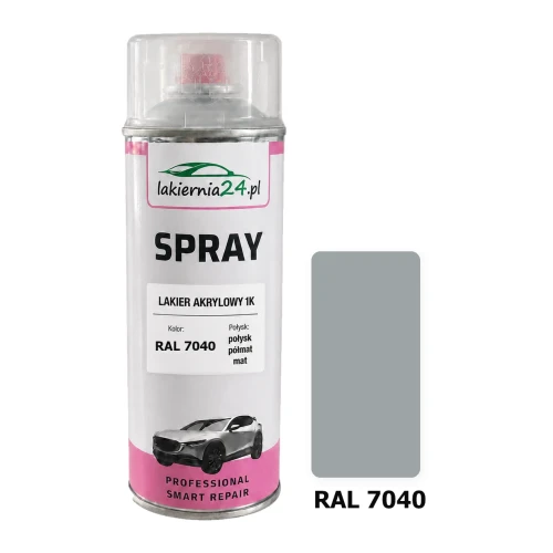 Lakier akrylowy 1K spray 400 ml RAL 7040 – puszka i próbnik koloru