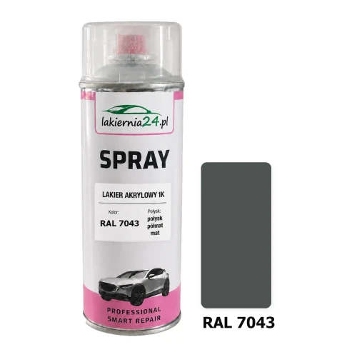 Lakier akrylowy 1K spray 400 ml RAL 7043 – puszka i próbnik koloru