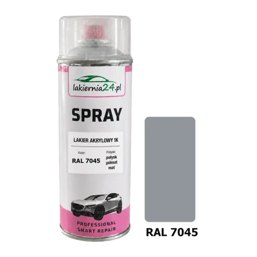 Lakier akrylowy 1K spray 400 ml RAL 7045 – puszka i próbnik koloru