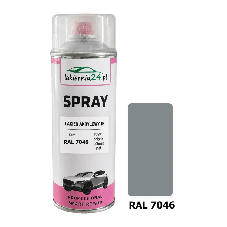 Lakier akrylowy 1K spray 400 ml RAL 7046 – puszka i próbnik koloru