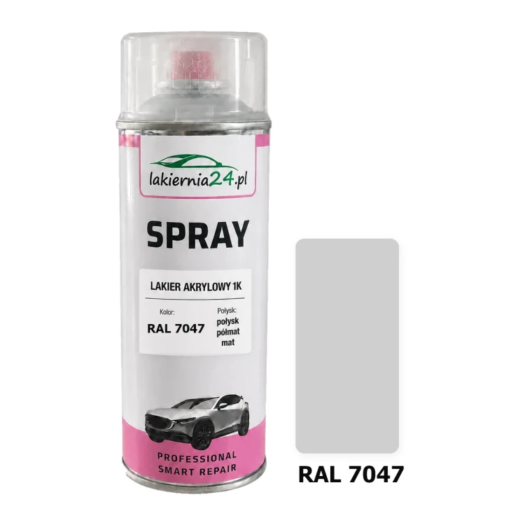 Lakier akrylowy 1K spray 400 ml RAL 7047 – puszka i próbnik koloru