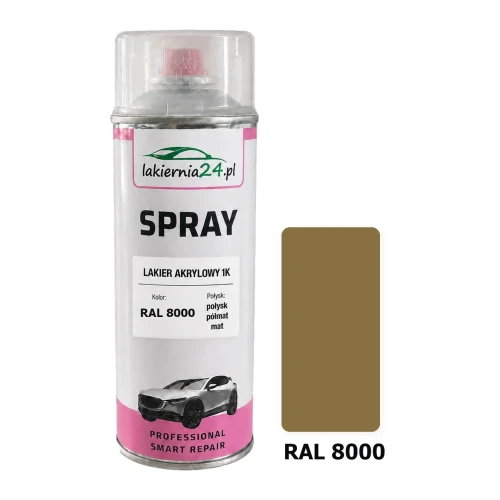 Lakier akrylowy 1K spray 400 ml RAL 8000 – puszka i próbnik koloru