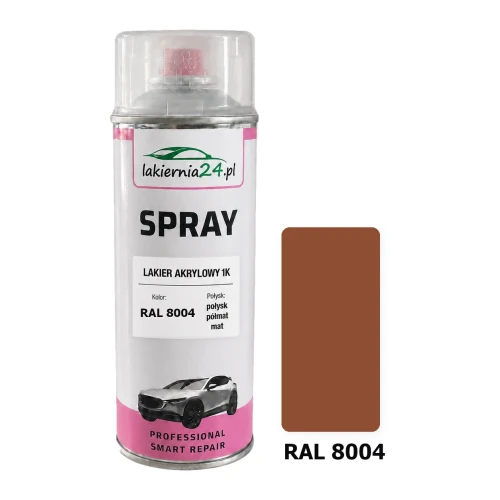 Lakier akrylowy 1K spray 400 ml RAL 8004 – puszka i próbnik koloru