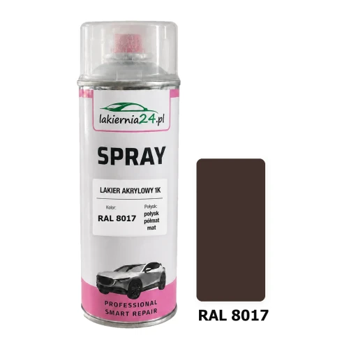 Lakier akrylowy 1K spray 400 ml RAL 8017 – puszka i próbnik koloru