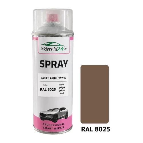 Lakier akrylowy 1K spray 400 ml RAL 8025 – puszka i próbnik koloru