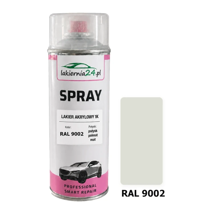 Lakier akrylowy 1K spray 400 ml RAL 9002 – puszka i próbnik koloru