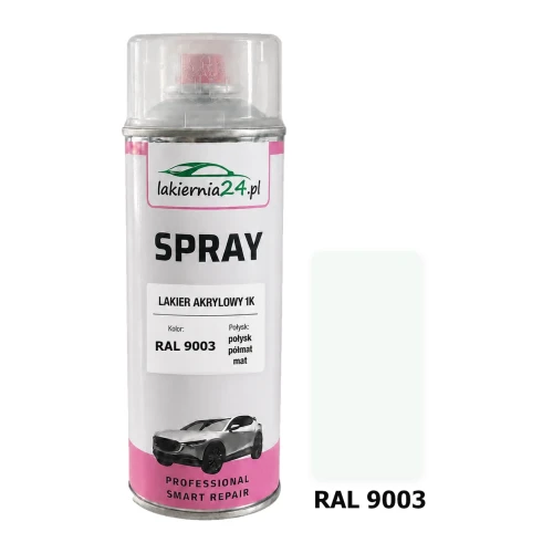 Lakier akrylowy 1K spray 400 ml RAL 9003 – puszka i próbnik koloru