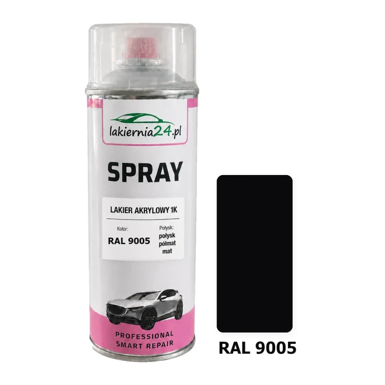 Lakier akrylowy 1K spray 400 ml RAL 9005 – puszka i próbnik koloru