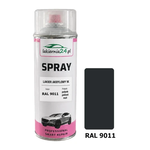 Lakier akrylowy 1K spray 400 ml RAL 9011 – puszka i próbnik koloru